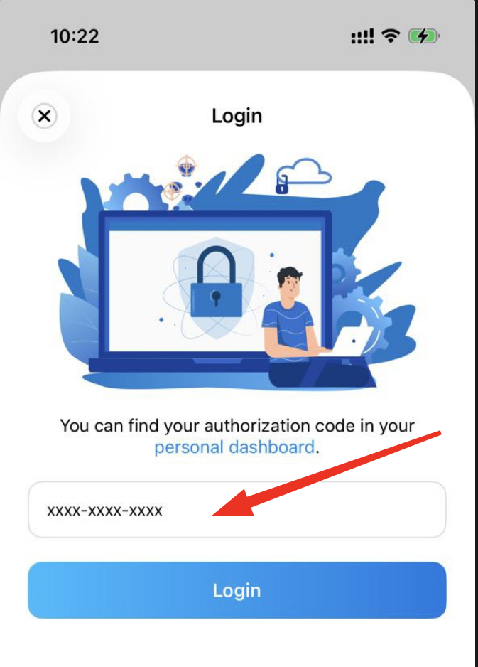 Paste code in 1S VPN app